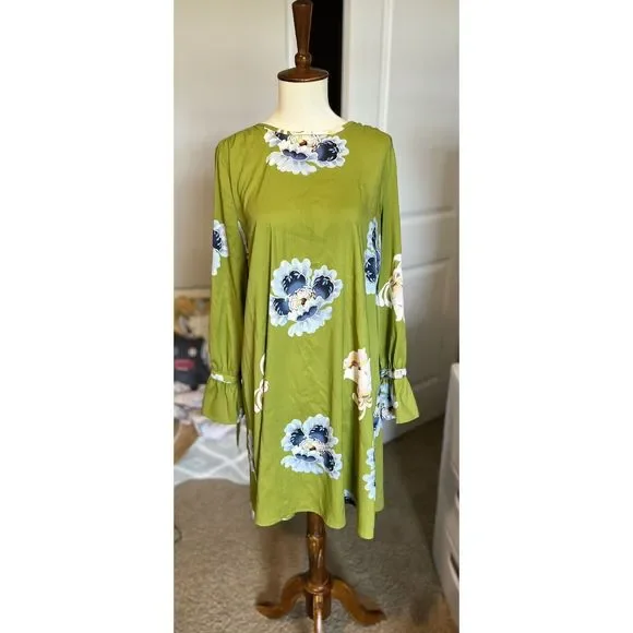 loft green floral dress Green Floral Long Sleeve Midi Dress